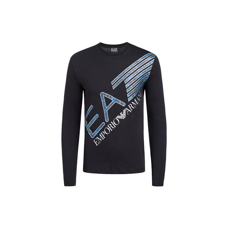 Emporio Armani EA7 Slanted Logo Long Sleeve T-Shirt Men tops Black 6HPT37-PJ7CZ-1200
