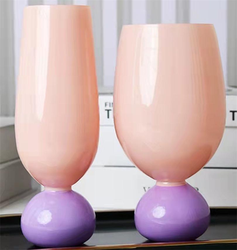 Modern Middle Ancient Cream Color Red Wine Glass Simple Tulip Fresh Ins Milk Drink Juice Cup Household Tall Water Cup