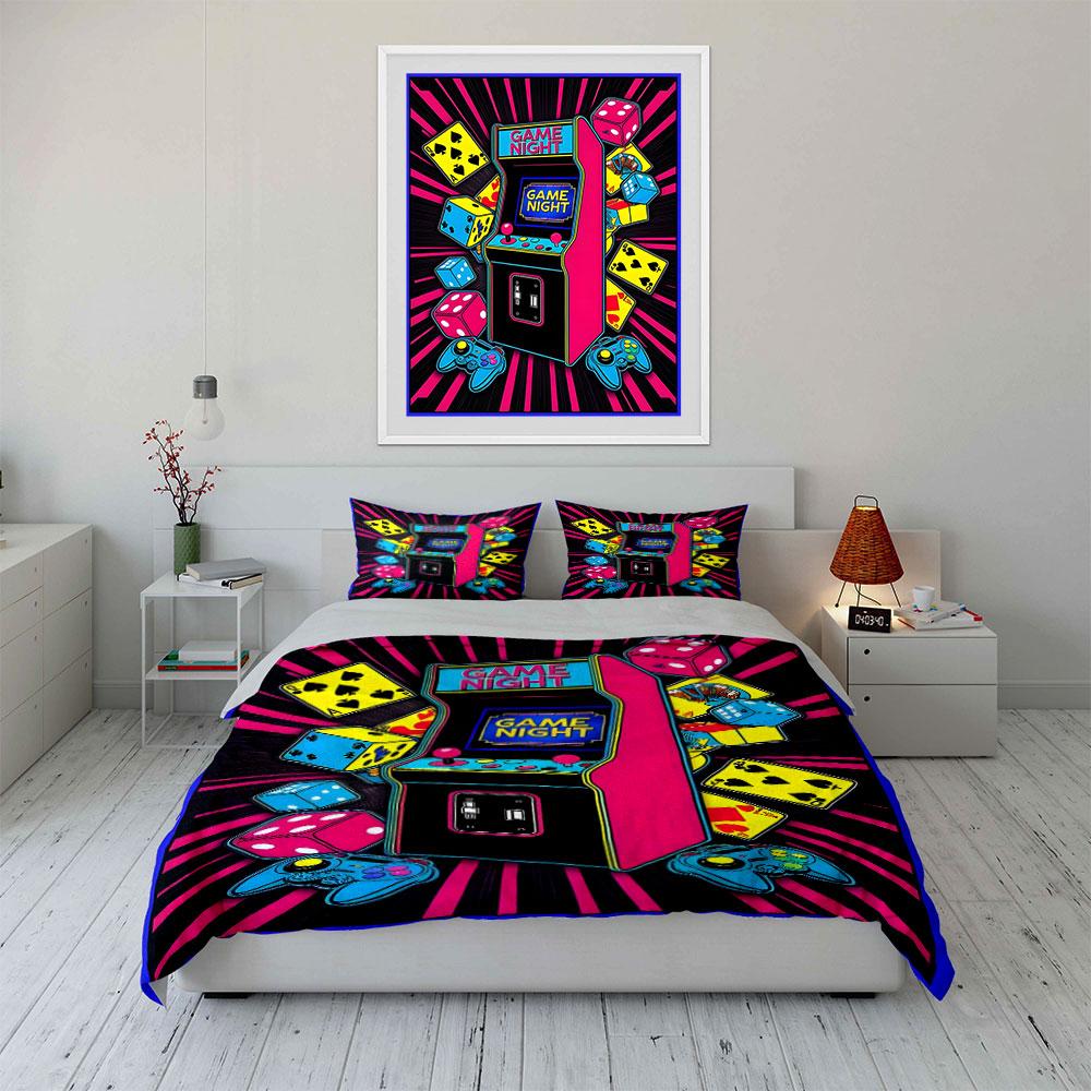 Arcade Gaming Decor Set Soft Skin-Friendly Bedding Set Includes 1 Duvet Cover And 2 Pillowcase Gift