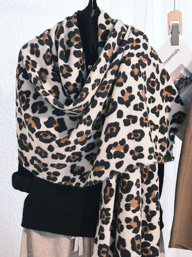 New Knitted Imitation Cashmere Vintage Scarf Headscarf Winter Women Leopard Floral Scarve Pashmina Mujer Foulard Wrap Shawl