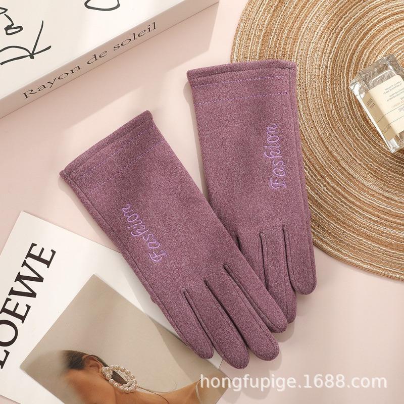 

Warm gloves women s fleece thickened fabric wool mouth outdoor riding windproof cold autumn and winter gloves One Size