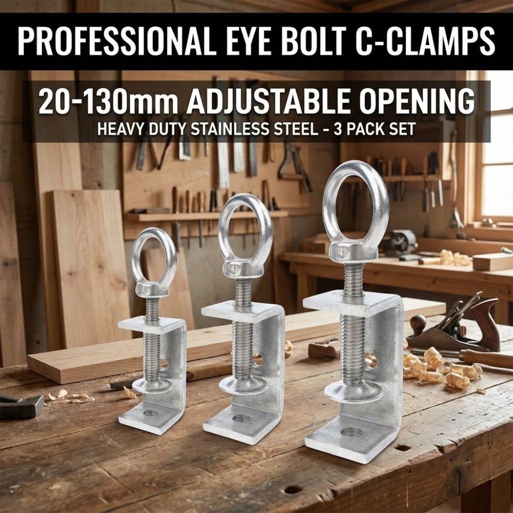 1 Stück 304 Edelstahl C-Klemme Zugring Verstellbare Quadratische Klemme Robust 20-130mm Öffnung Fester Halter Clip Hardware Befestigungselemente