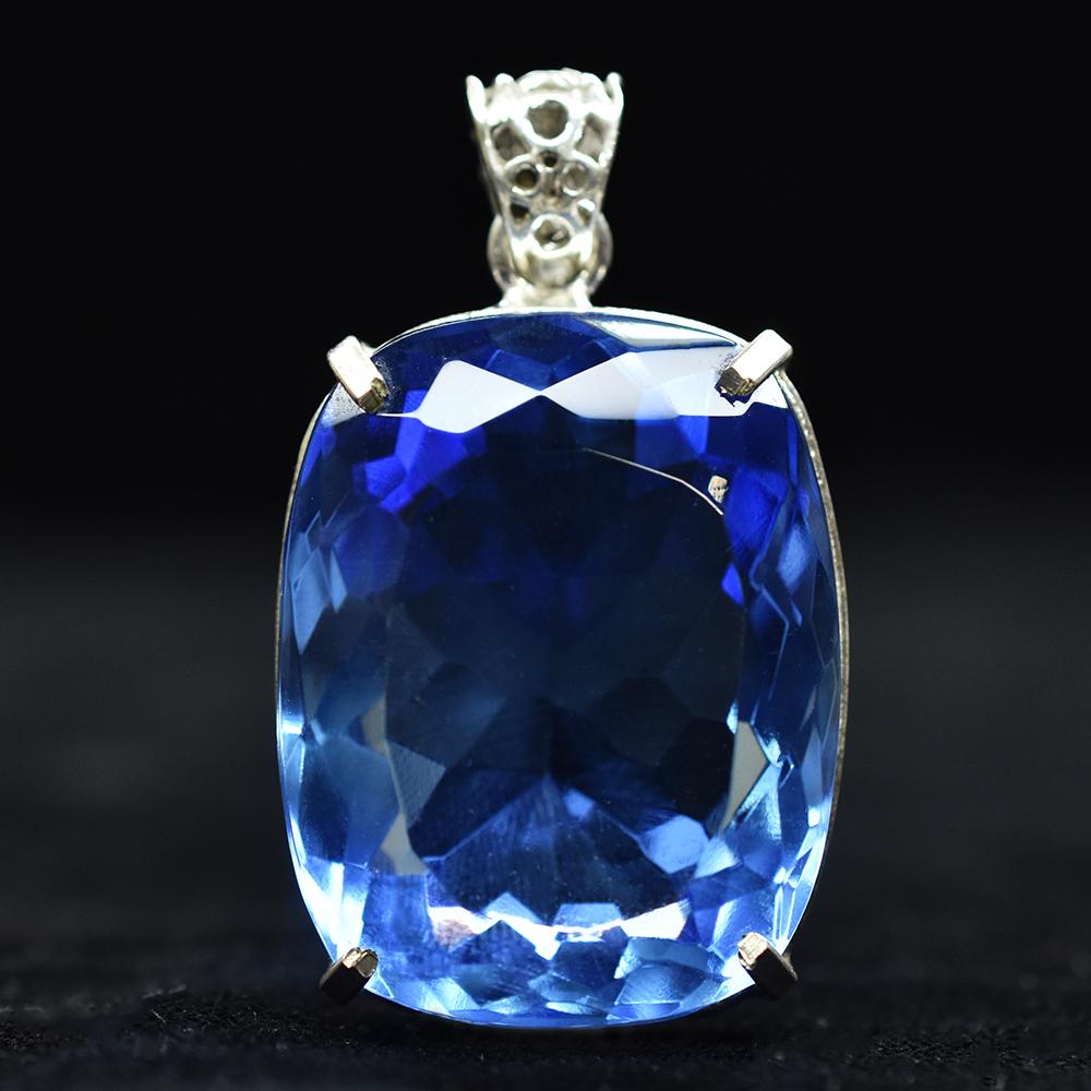 925 Sterling Silver Pendant 113 Ct Cushion Cut Natural Blue Topaz Gift For Dad