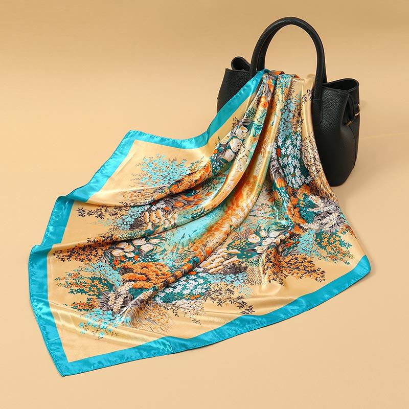

90x90cm Fashion Silk Scarf Satin Neck Cachecol Female Printing Hijab Female Square Involves Office Lady Silencer Bandanna 90x90cm