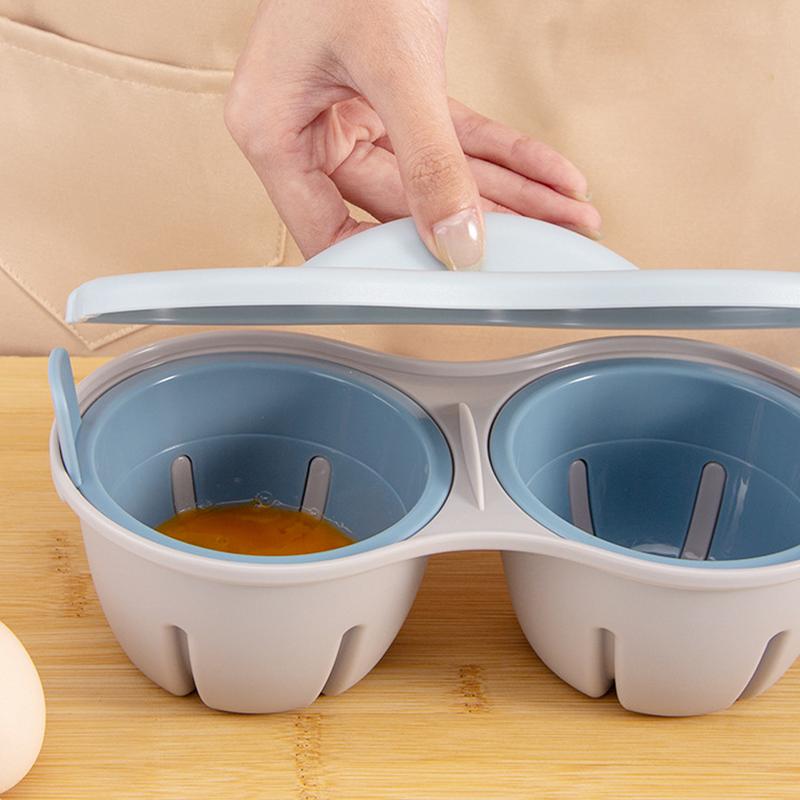 Egg Boiler for Microwave 2-Cavity Breakfast Cooker Nonstick Poached Egg Maker with Lid Heat Resistant Kitchen Gadget