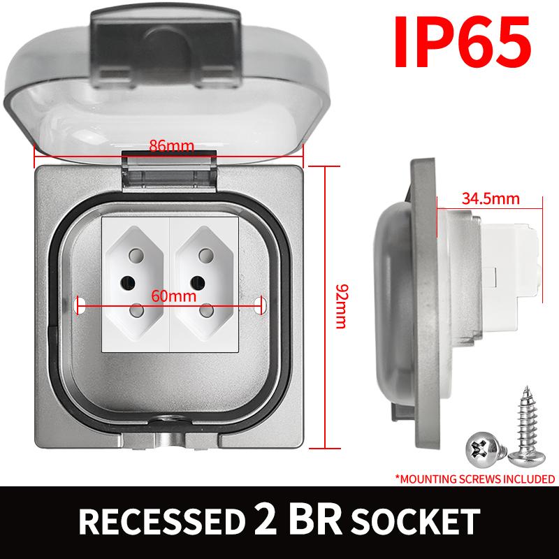 IP65 Waterproof Outdoor Socket, 16A High Power Wall Plate, 250V US/Thai Style 10A Receptacle, Bathroom & Weatherproof Electrical