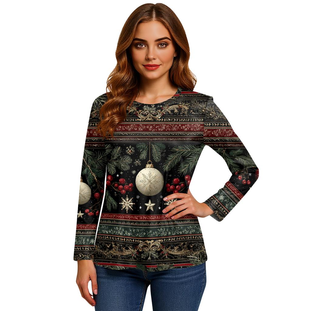 Women's Fashion Casual H Printed V-Neck Long Sleeve Decorative Button T-Shirt Tops