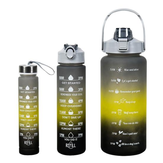 3 stk silikon halmflasker Lekkasjesikre BPA-fri gradientdesign 9/25/64 oz Gjenbrukbar vannflaske med tidsmarkører for treningsturer
