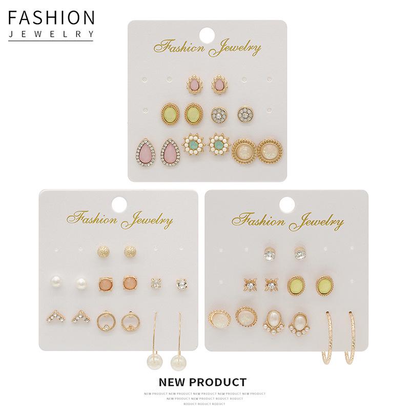 

Pearl Flower Cat s Eye Gemstone Rhinestone Circle Stud Earrings Set