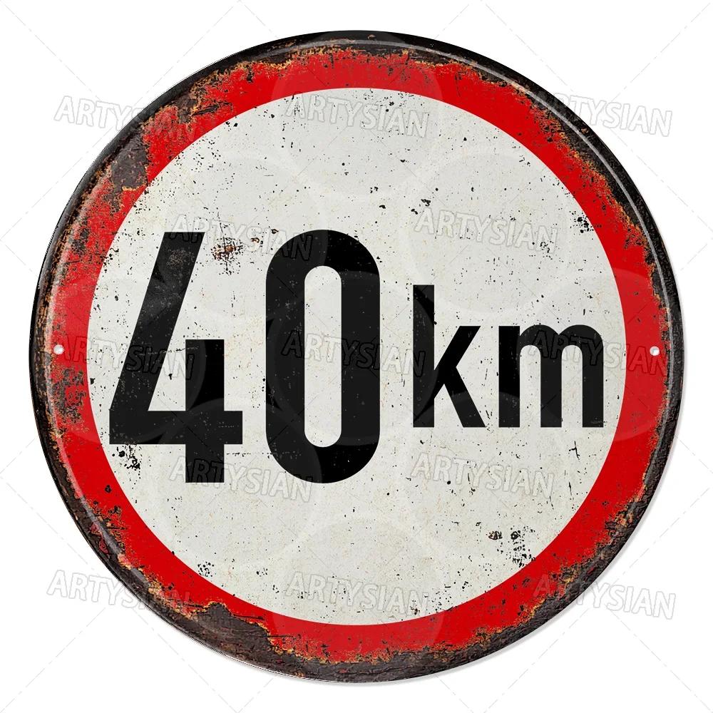 Vintage Retro Traffic Signs Collection HD Print Metal Tin Sign Featuring Unique Circular Warning Prohibition Plates (No C
