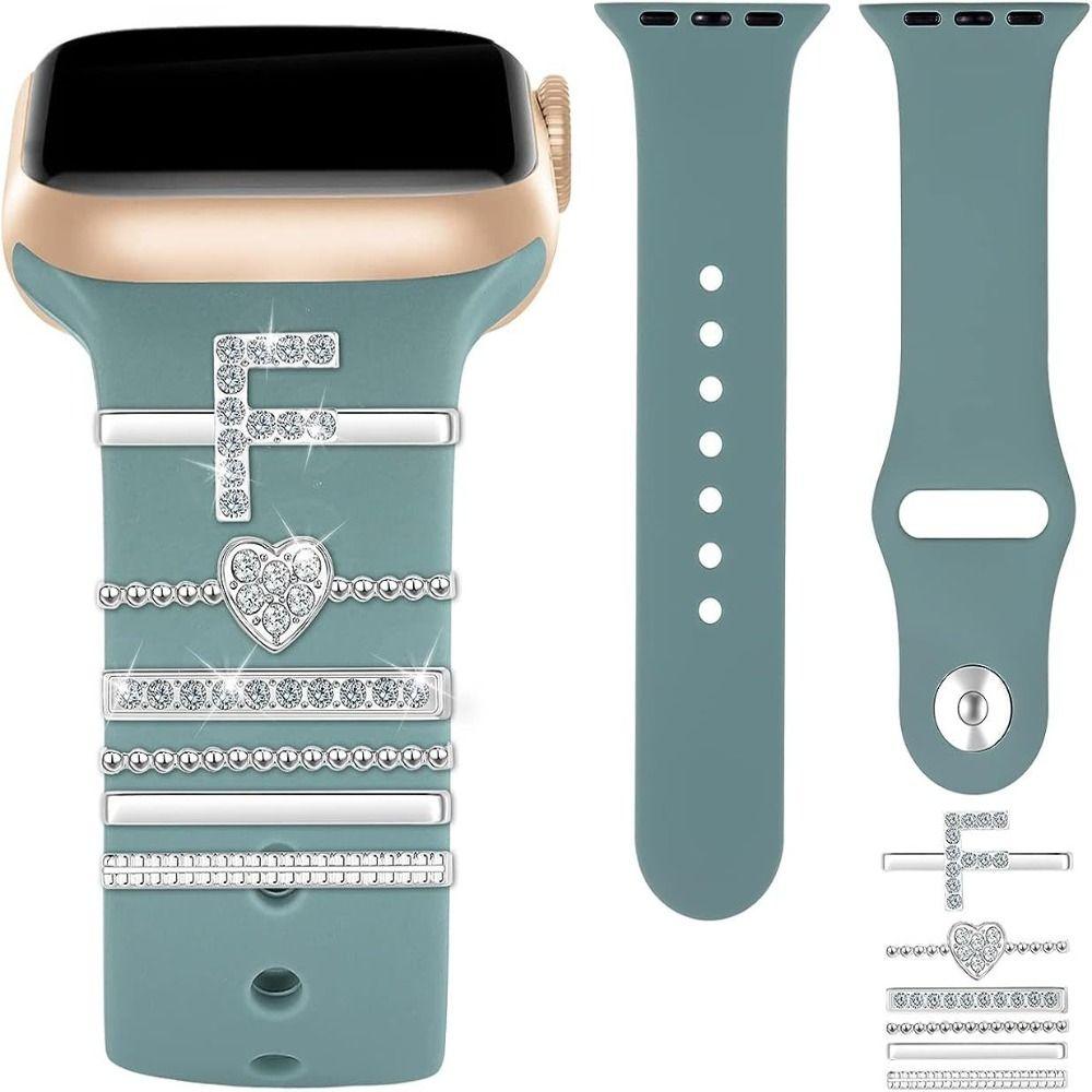 Fashion Metal Watch Band Ornament Initials Letter Diamond Decorative Ring Brooch Wristbelt Charms Strap Accessories