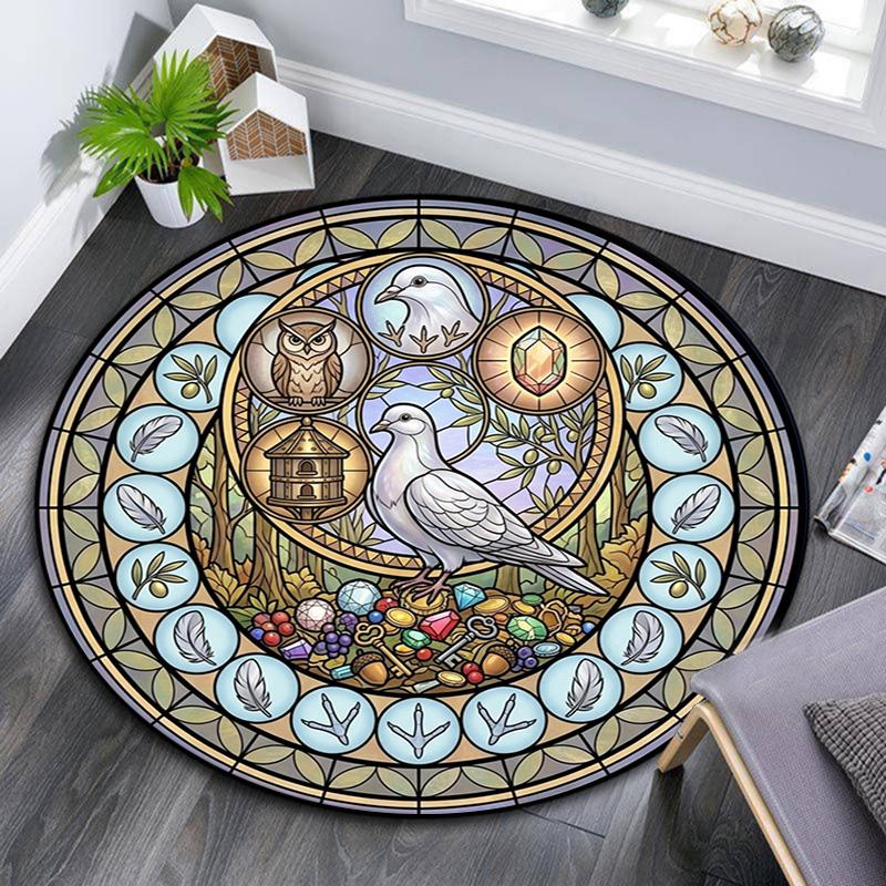 Birds Treasures Round Area Rug Under Office Chairs Bedroom Living Room Home Decor