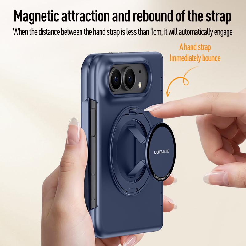 For Magsafe Magnetic Metal 360 Rotating Holder with Tempered Glass Film Protect Phone Case for IPhone Duo Spring Hinge Cover
