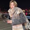 Tassel Plaid Wool Scarf Mohair Long Shawl Elegant Winter Cashmere Scarves  Student