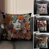 Abstract Women Simple Art Cushion Cover Natural Linen Organic Fabric DoubleSided Printing Sofa Home Decor Gift Pillow Case