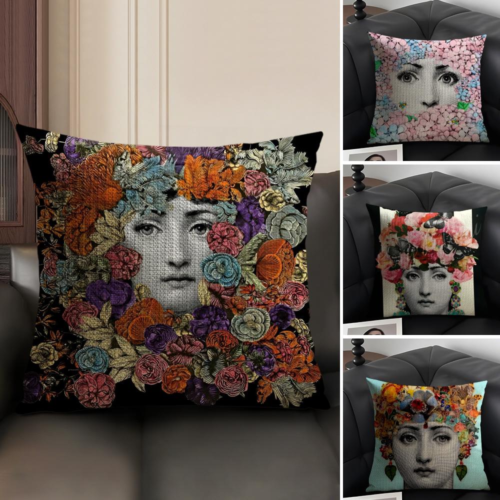 Abstract Women Simple Art Cushion Cover Natural Linen Organic Fabric DoubleSided Printing Sofa Home Decor Gift Pillow Case