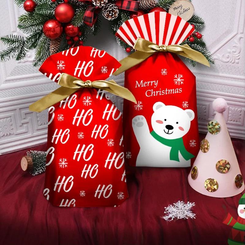5Pcs New Year Christmas Candy Packaging Santa Gift Bag Xmas Plastic Bag Decorations for Home