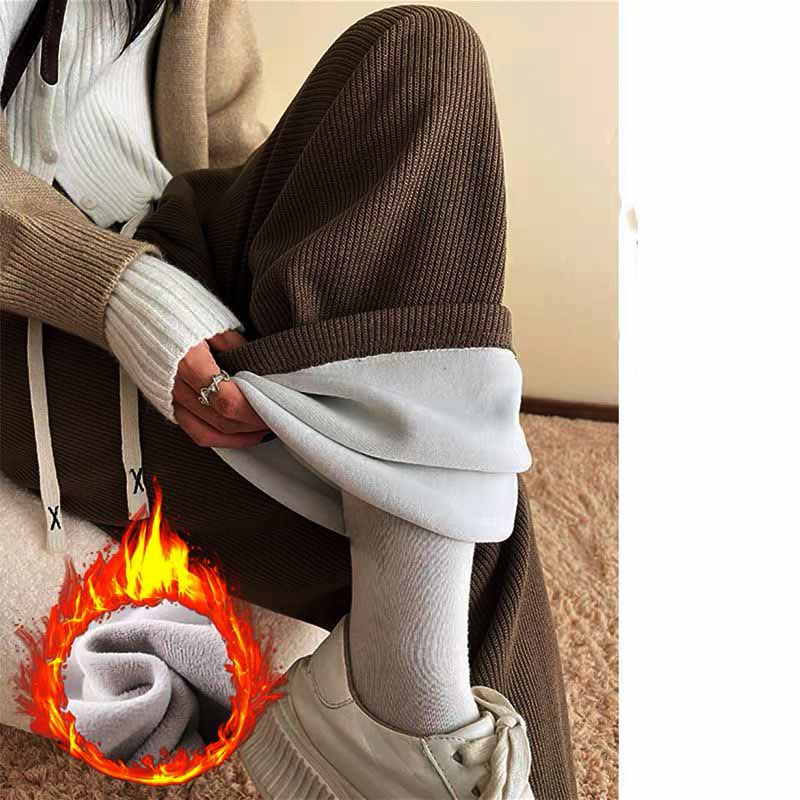 Pantalons larges pour l'automne et l'hiver, pantalons droits pour enfants, pantalons décontractés épais en peluche pour femmes M