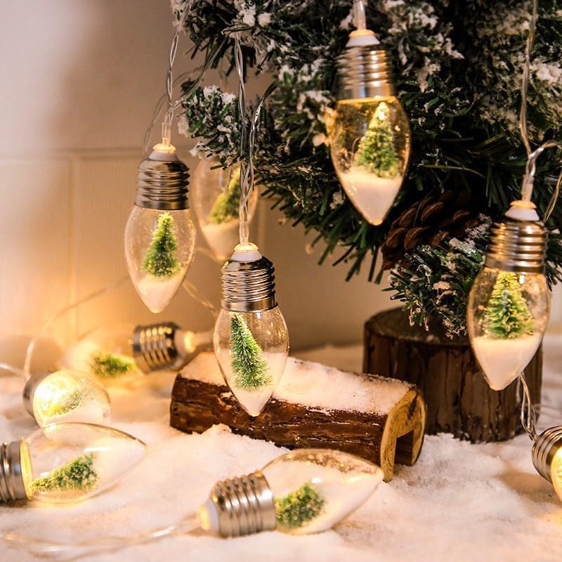 Christmas Led String Lights With Mini Santa Snowman Reindeer In Transparent Bulbs For Xmas Home Holiday Decor