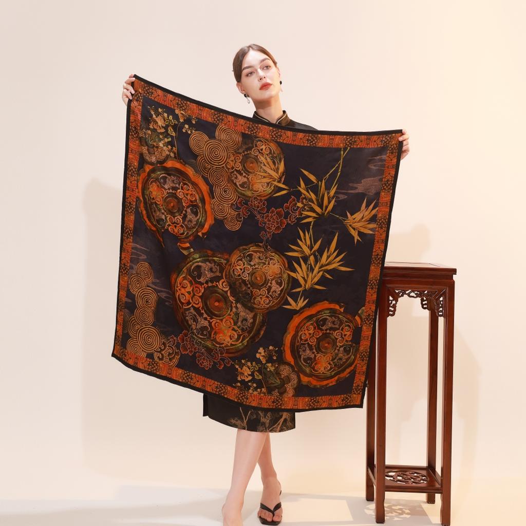 Fragrant Cloud Yarn Purple Flower Design 42x42 Inch Elegant Xiangyun Silk Square Scarf for Women Daily Use