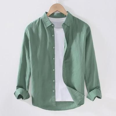 Men's Long-Sleeve Japanese Casual Cotton & Linen Shirt for Spring/Summer