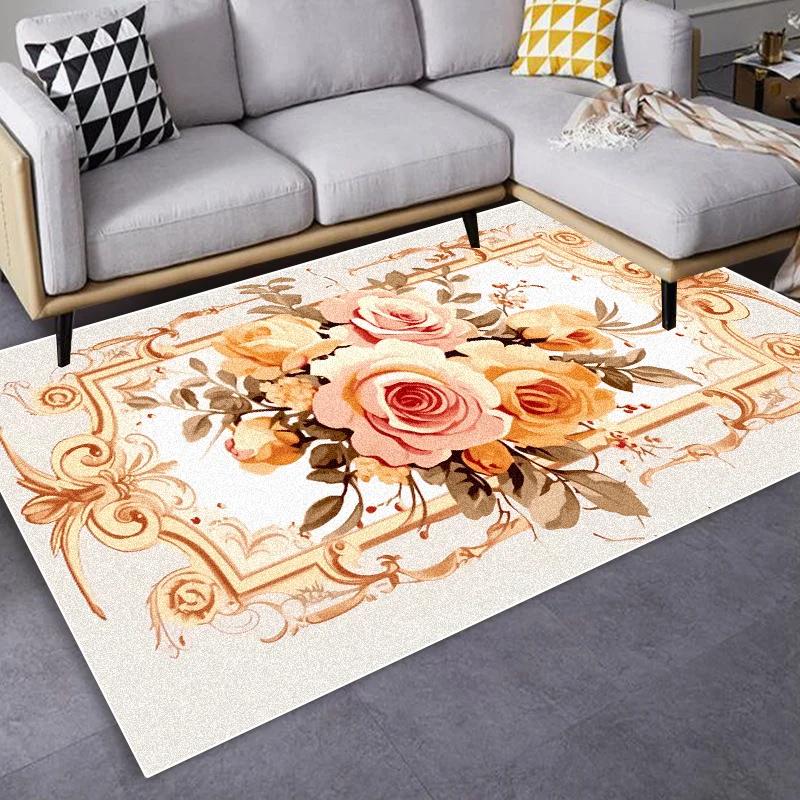 Nordic Golden Floral Area Rug Non-Slip  Carpet for Living Room Sofa Bedroom Floor Mat Home Decor
