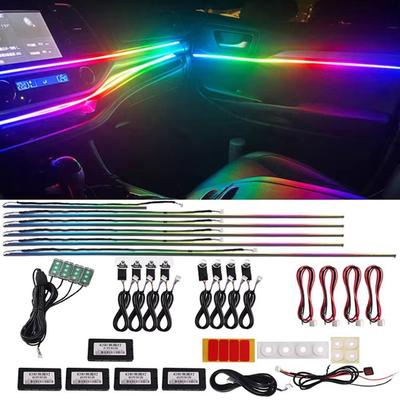 18 v 1 Symphony Car Ambient Lights LED RGB 64 barev Neon Nálepka Černá Akrylová Atmosféra Skryté lampy Páska Interiérová sada Z3X8