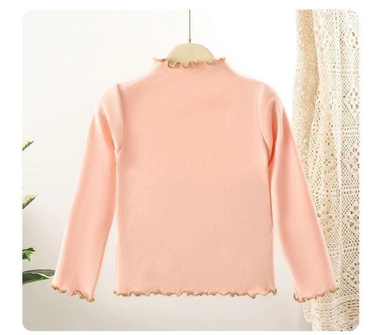Girls' Fleece Color Block Ruffle Long Sleeve Base Layer - Versatile & Warm for Autumn/Winter