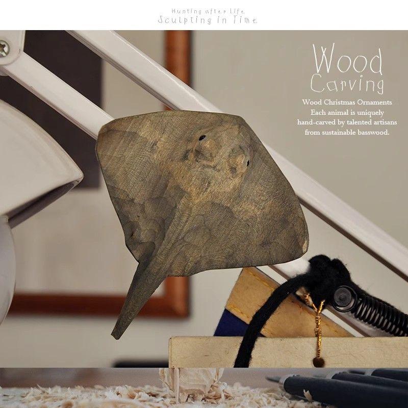 Wood carving devil fish refrigerator stickers ornaments animals purely handmade solid wood collection home decoration figurines