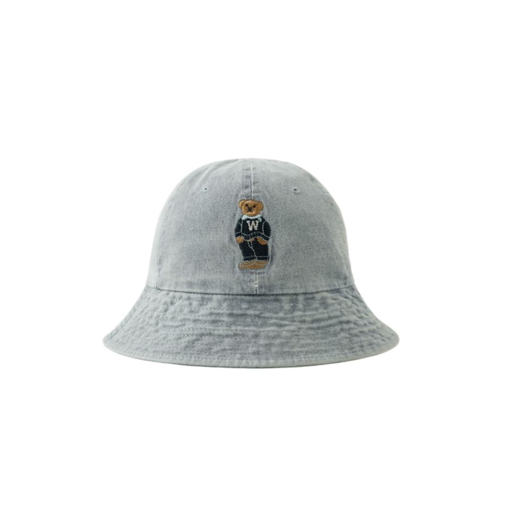 Bear Embroidery Print Vintage Washed Denim Hat Drawstring Adjustable Windproof Fisherman Hat Sunscreen Wide Brim Casual Sun Hat