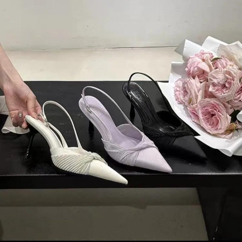 2025 Spring New Brand Women Sandal Fashion Bow-knot Pointed Toe Ladies Elegant Slingback Shoes Thin High Heel Pumps