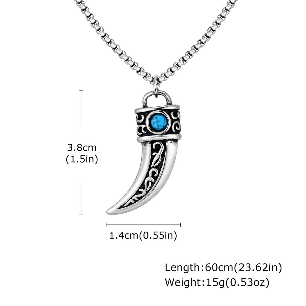 Vintage Men's Necklace,Stainless Steel Totem Natural Stone Pendant Necklace,Ethnic Punk Jewelry Gift