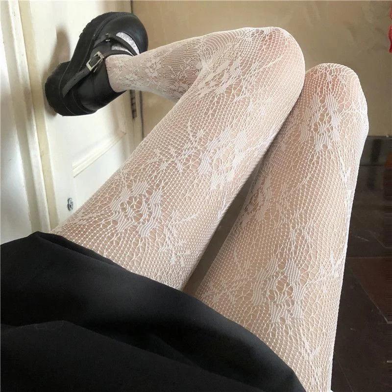 Fishnet Stockings Women Tights Lingerie Sexy Lace Floral Thigh High Stockings Pantyhose JK Lolita Stocking Tights Pantyhose