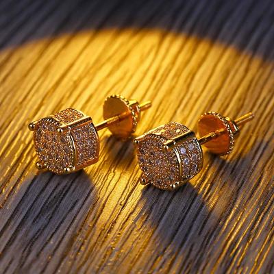 eBay Hip-Hop Earrings Micro Pave Zirconia Gold-Plated Round Unisex Earrings Factory Direct Sale