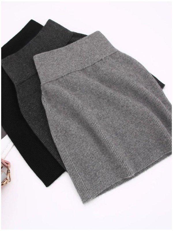 2025 New Style Women's Black High-Waisted Knit Bodycon Midi Skirt - Slim, A-Line, Spicy Girl Autumn/Winter