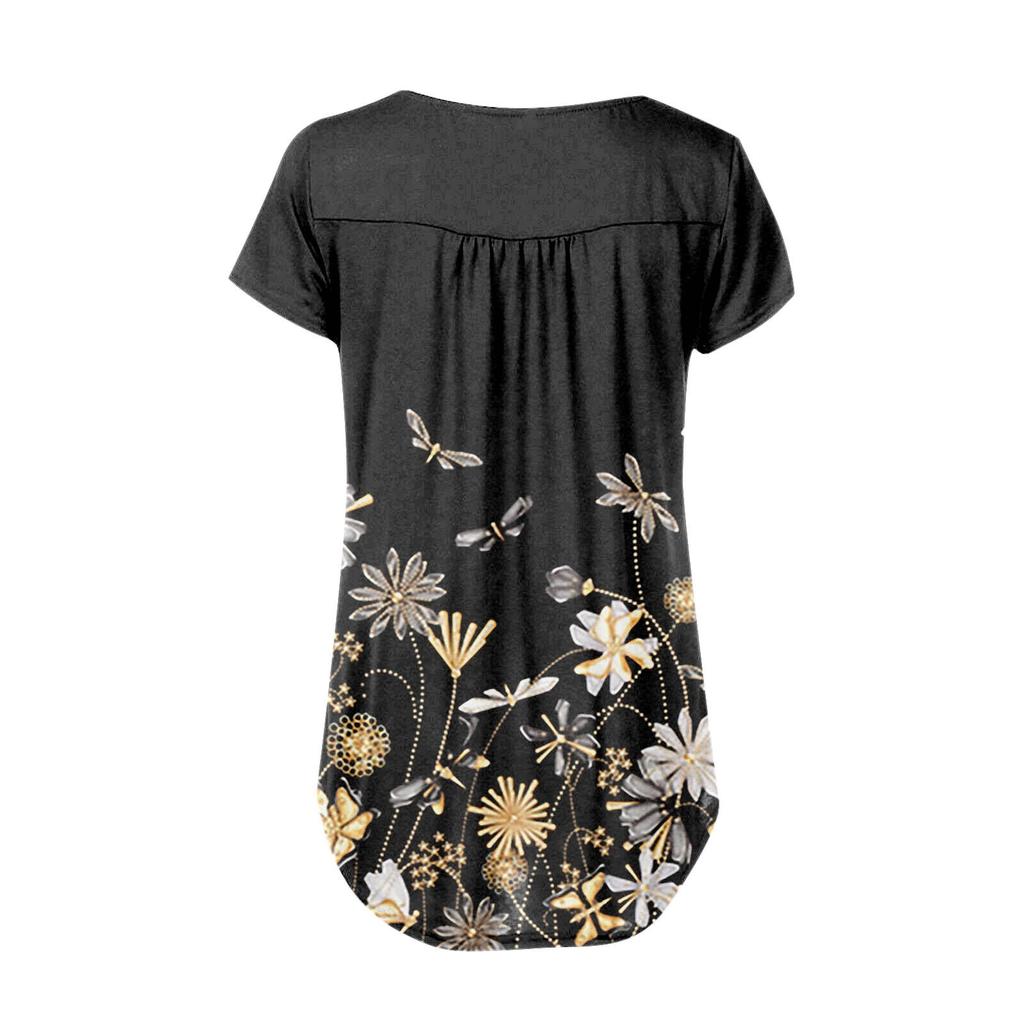 Women's Short-sleeve Loose Tops Casual Plus Size Tunic Button Tops