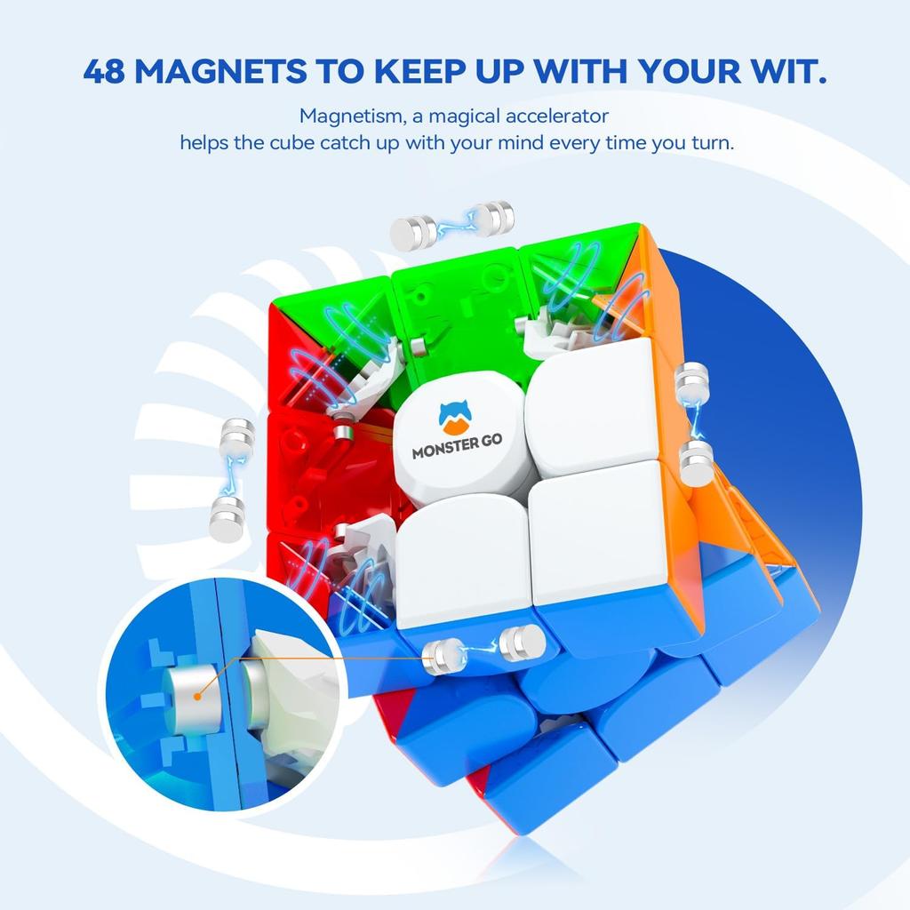 Monster Go Magnetic 3x3 EDU Magic Cube Monster Go Stickerless - MG356 Educational Cube Puzzle for Kids and Beginners Practice