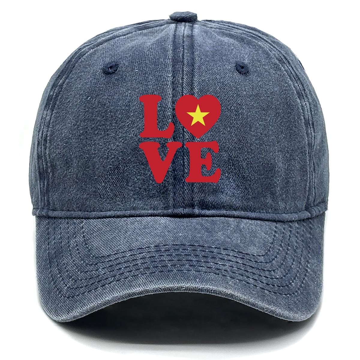 

LOVE Vietnam Flag Print Adjustable Baseball Hat, Patriotic Dad Hat Adjustable Buckle Cotton Headwear Simple Snapback Sun Hat as the picture темно-синий