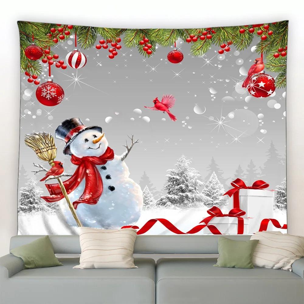 Cartoon Santa Claus Pattern Tapestry Home Bedroom Living Room Wall Decoration Christmas Theme Tapestry