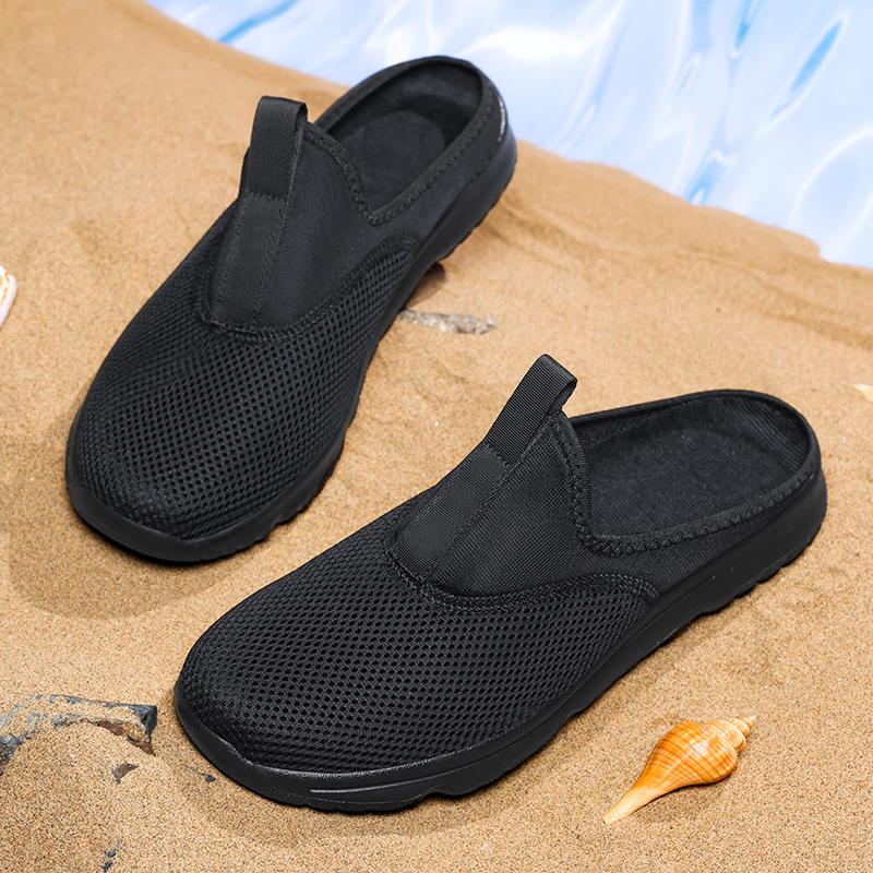 36-46 Unisex Slippers Men's Half Slippers Mesh Meter-breathable Men's Black Mueller Shoes
