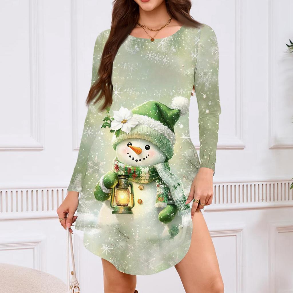 Women's Long-sleeved T-shirt Dress With Round Neck, Knee-length, Loose Fit, Casual And Pockets