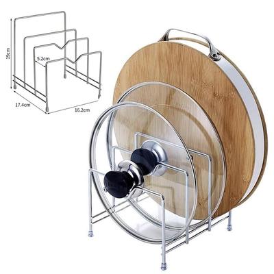 Estante de almacenamiento multicapa para ahorrar espacio, tabla de cortar resistente al óxido, práctico organizador de cocina, soporte para tapa de olla, arte de hierro para el hogar