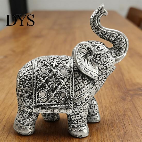 Gold Silver Animal Statue Elephant Figurine, Luck Charm Sculpture, Versatile Indoor Outdoor Decor for Traditional Auspicious Figure Car Tabletop