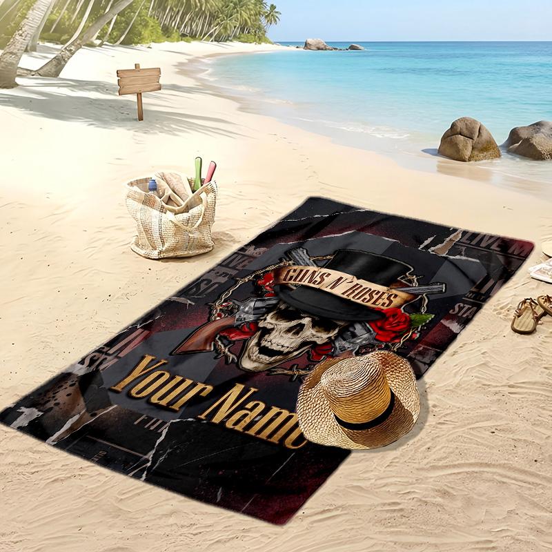 Asciugamano da Spiaggia Personalizzato Guns N’ Roses, Stampa il Tuo Nome Testo Asciugamano Leggero Assorbente per Nuoto Viaggio