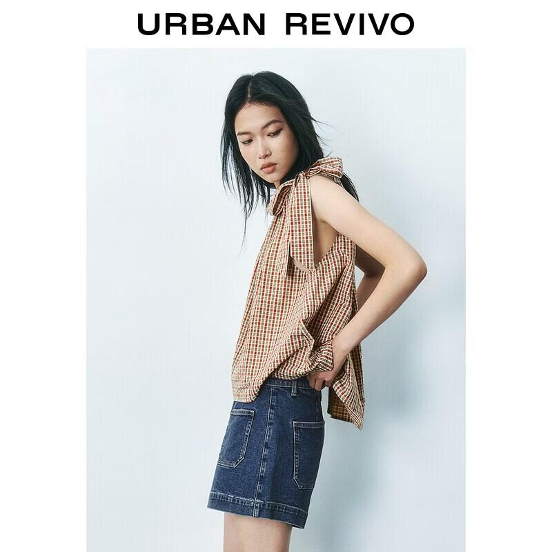 UR2026 Summer Casual Plaid Lace Blouse