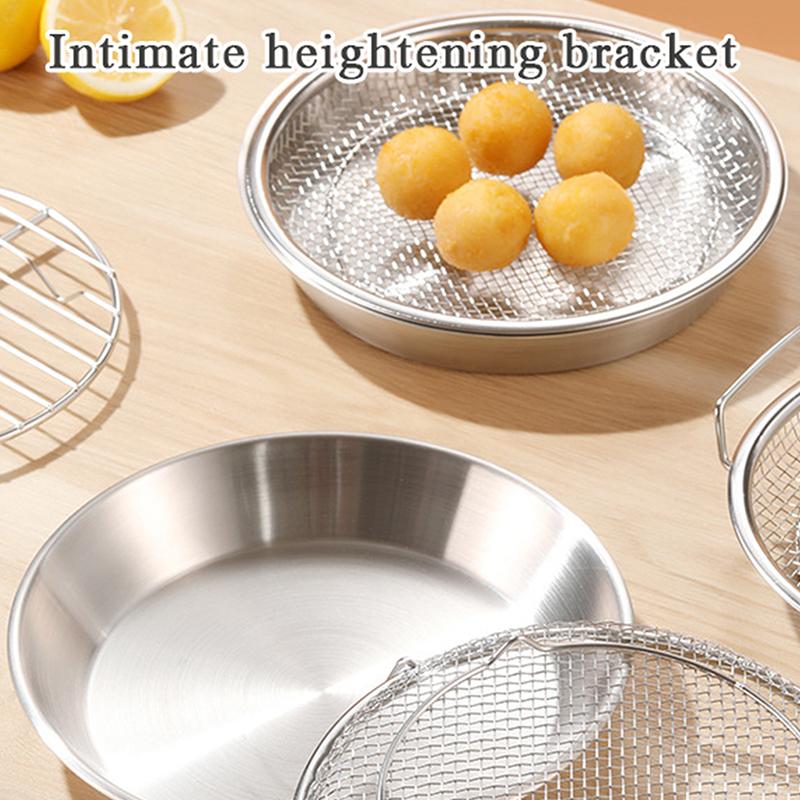 Stainless Steel Round Drain Tray Oven Safe Nonstick Oil Draining Baking Pan for Low Fat Cooking Meals