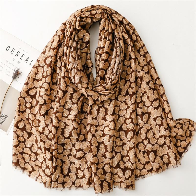 Fashion Winter Polka Ginkgo Floral Fringe Viscose Shawls Scarf Lady High Quality Print Soft Pashmina Stole Muslim Hijab 180*90Cm