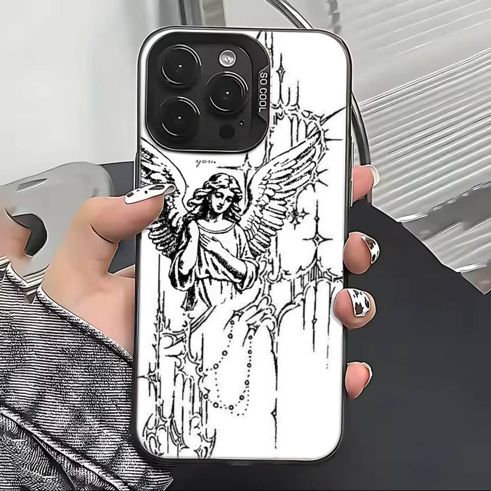 Middle Ages Retro Angel Phone Case For iPhone 17,16,15,14,13,12,11 Plus,Pro Max,XS,Colorful Silver Black Cover