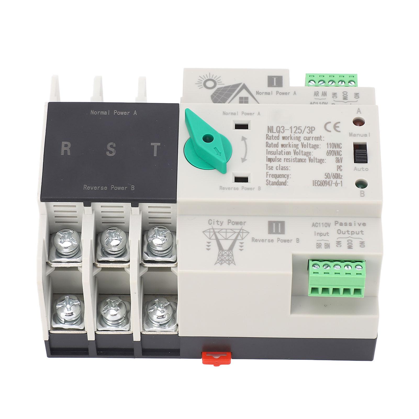 

110VAC 100A Подвійне живлення Автоматичний перемикач 3P Монтаж на DIN-рейку 35 мм Автоматичний перемикач для PV-інвертора