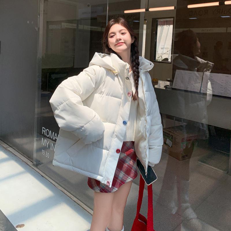 

Winter new rainbow buckle cotton-padded clothes colored velvet buckle fun hooded windproof warm down cotton-padded clothes women s batch S белый